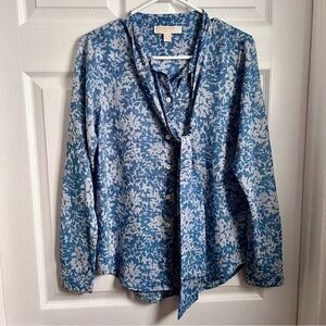 NWOT Michael Kors blouse floral blue white women Small long sleeve button down